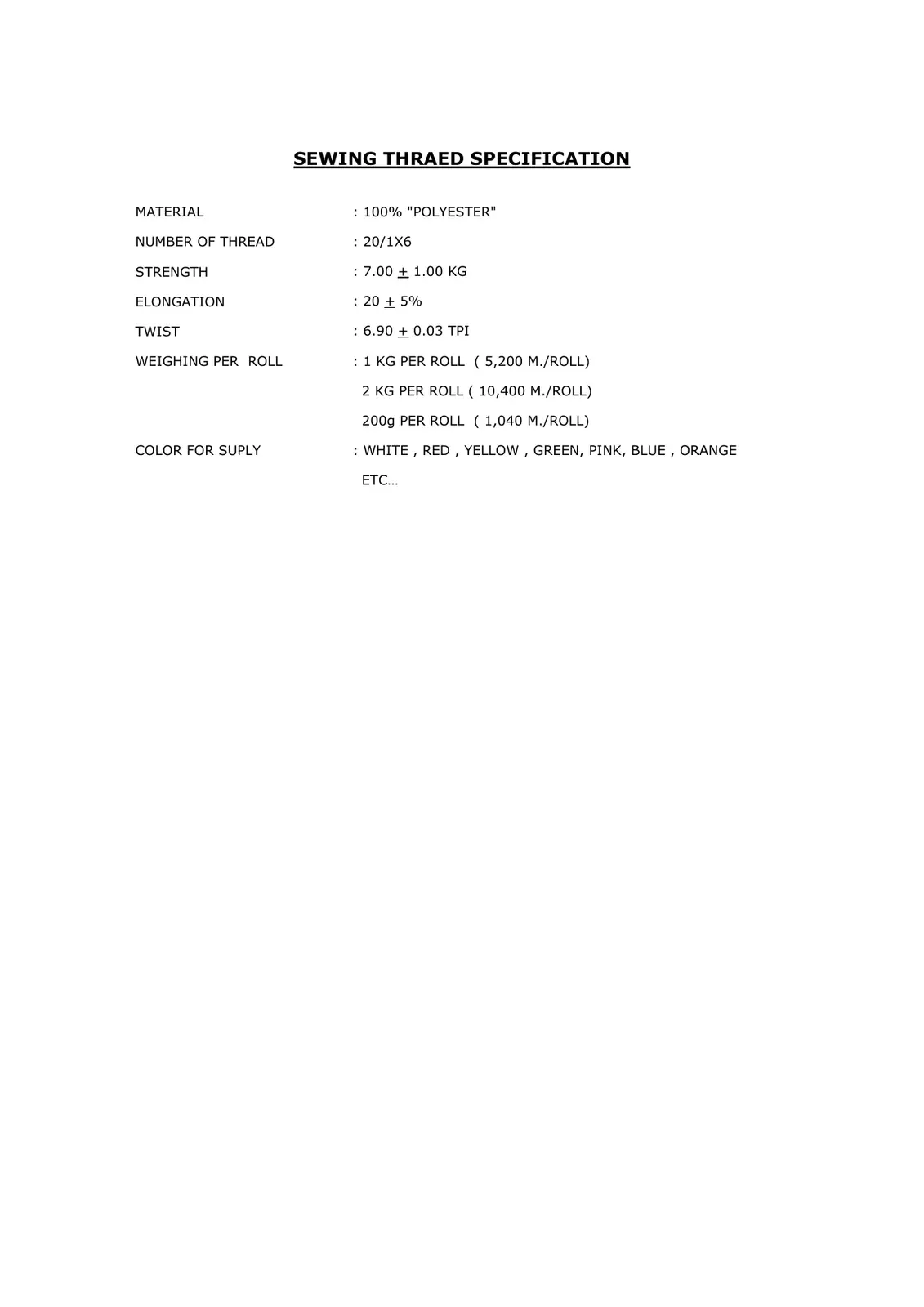 Sewing Thread Specification preview
