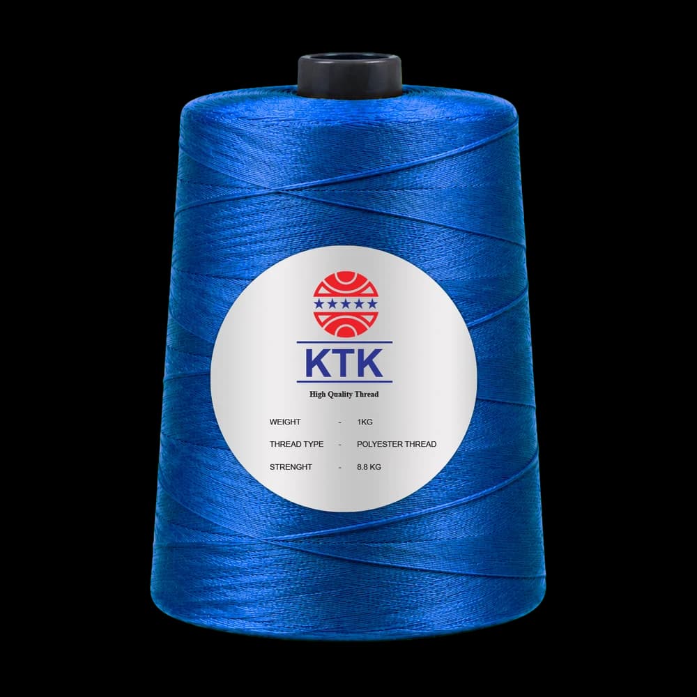 KTK High Quality Thread cone in blue, showing the KTK label with weight, thread type and strength