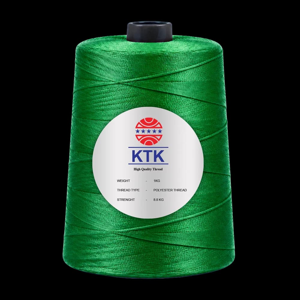 KTK High Quality Thread cone in green, showing the KTK label with weight, thread type and strength