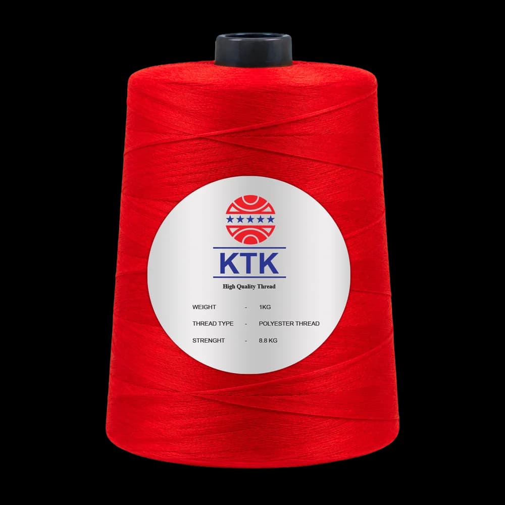 KTK High Quality Thread cone in red, showing the KTK label with weight, thread type and strength