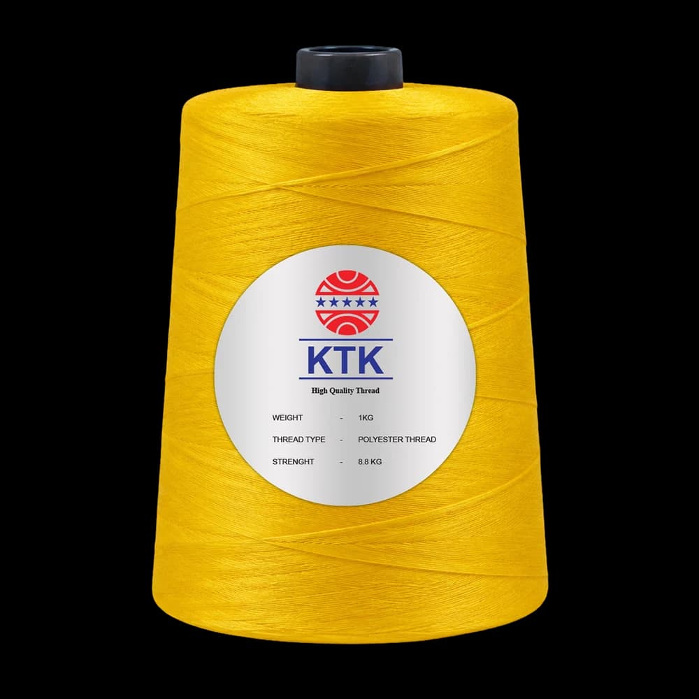 KTK High Quality Thread cone in yellow, showing the KTK label with weight, thread type and strength
